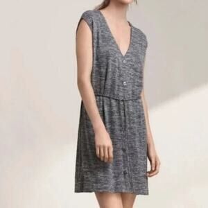 Aritzia Wilfred Free Kemesky Heathered Gray Blue Dress Sz M Sleeveless Button